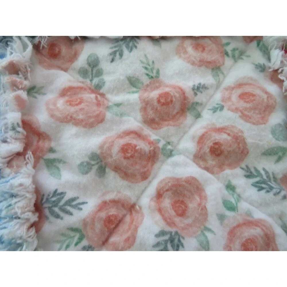 Flannel Rag Quilt With Batting, 50x64, Roses and Butterflies