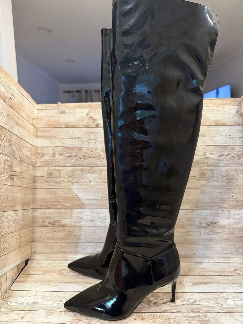 Jessica Simpson Black Patent Over-the-Knee Pointed Stiletto Boots 6M NEW