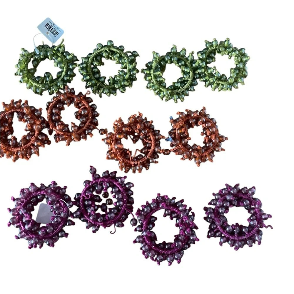 Crate&Barrel 12pc Beaded Zulu Napkin Rings Green Orange Magenta