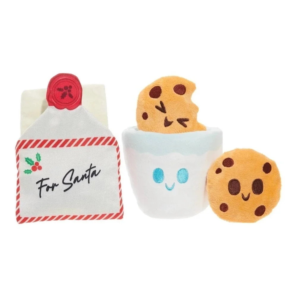 BARK Santa's Workchomp Holiday Dog Toy Set Squeaky Plush Letter Cookies Milk