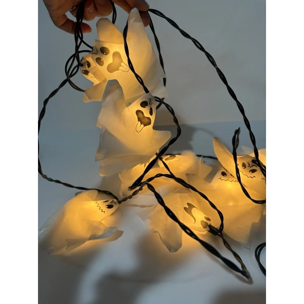 Halloween Ghost Fabric Cover String Lights 12ft Spooky Party Decor