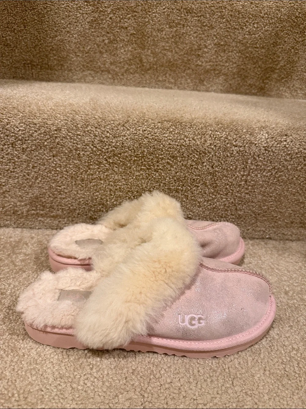 UGG Kids Blush Pink Shearling Clog Slippers