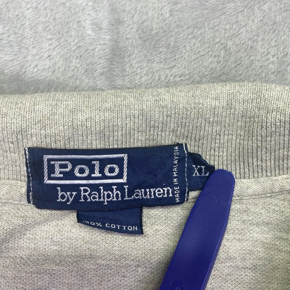 Polo Ralph Lauren Mens XL Heather Grey Long Sleeve Polo‎ Shirt Embroidered Bear