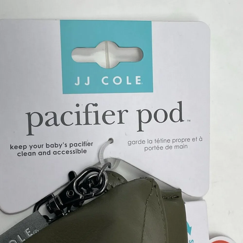 NEW JJ Cole Pacifier Pod - Olive Green - Baby Pouch Holder w/ Chain & Latch Hook