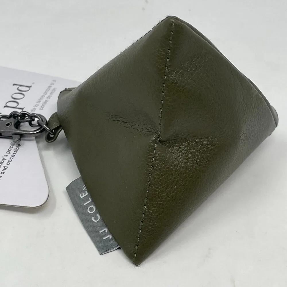 NEW JJ Cole Pacifier Pod - Olive Green - Baby Pouch Holder w/ Chain & Latch Hook