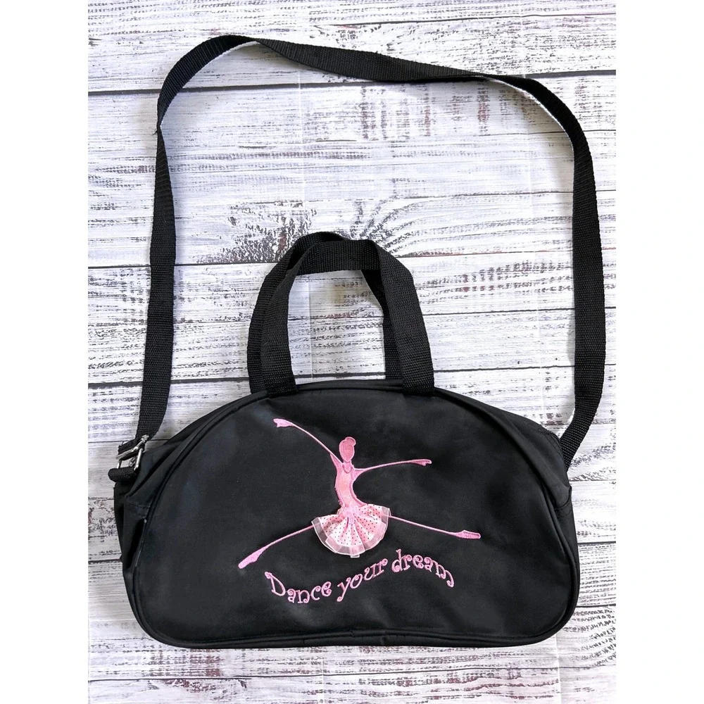 Ballet Dance Duffel Bag Kids‎ OS Black Pink Embroidered Tutu Ballerina