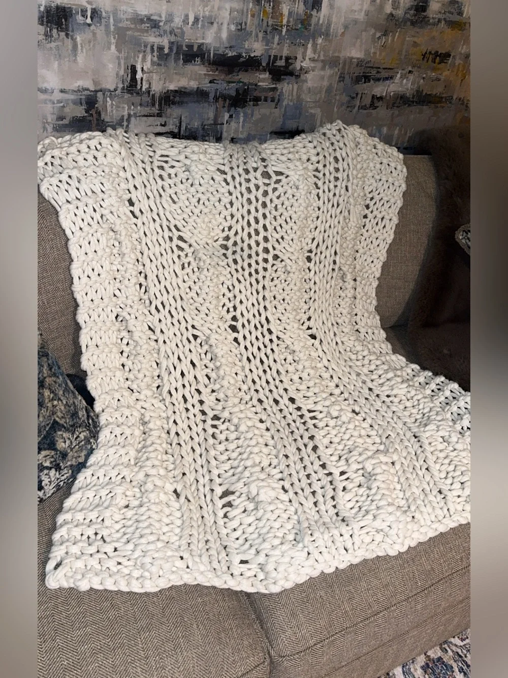 Pottery Barn Handknit Colossal Ivory Throw