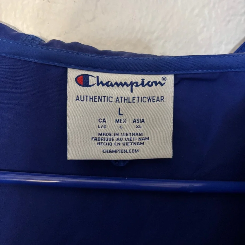 Champion Mens Packable Quarter Zip Windbreaker Anorak Jacket Royal Blue Hooded L