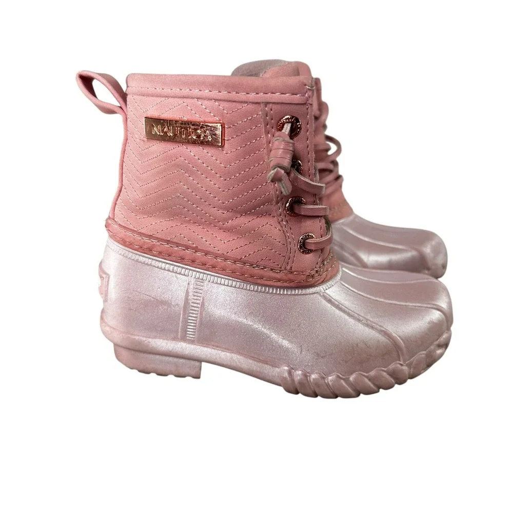 NAUTICA Truett‎ Youth Snow Weather Ankle Boots Mauve Pearl Side Zip Lace Size 7