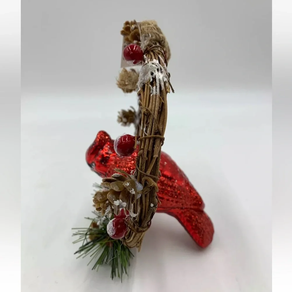 NWT Pottery Barn Christmas Red Glitter Bird Cardinal Holiday Wreath Ornament