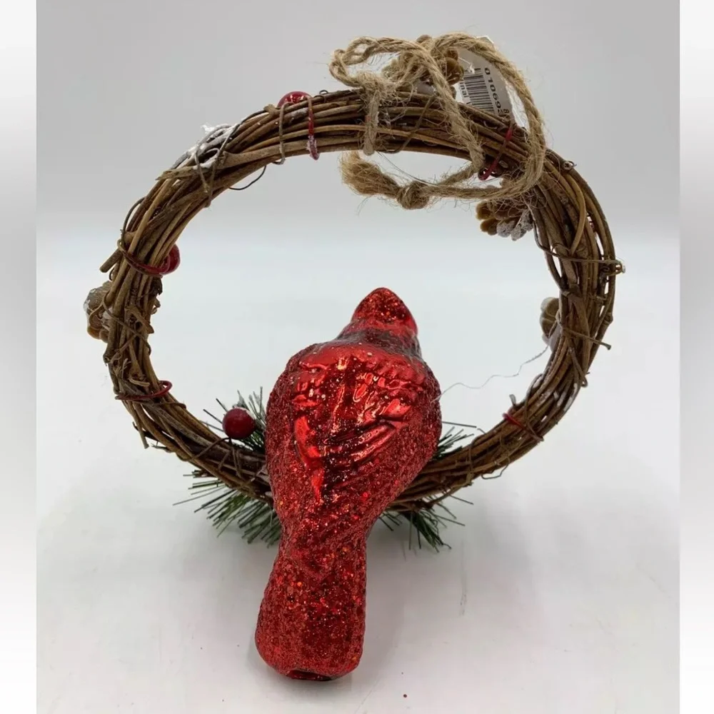 NWT Pottery Barn Christmas Red Glitter Bird Cardinal Holiday Wreath Ornament