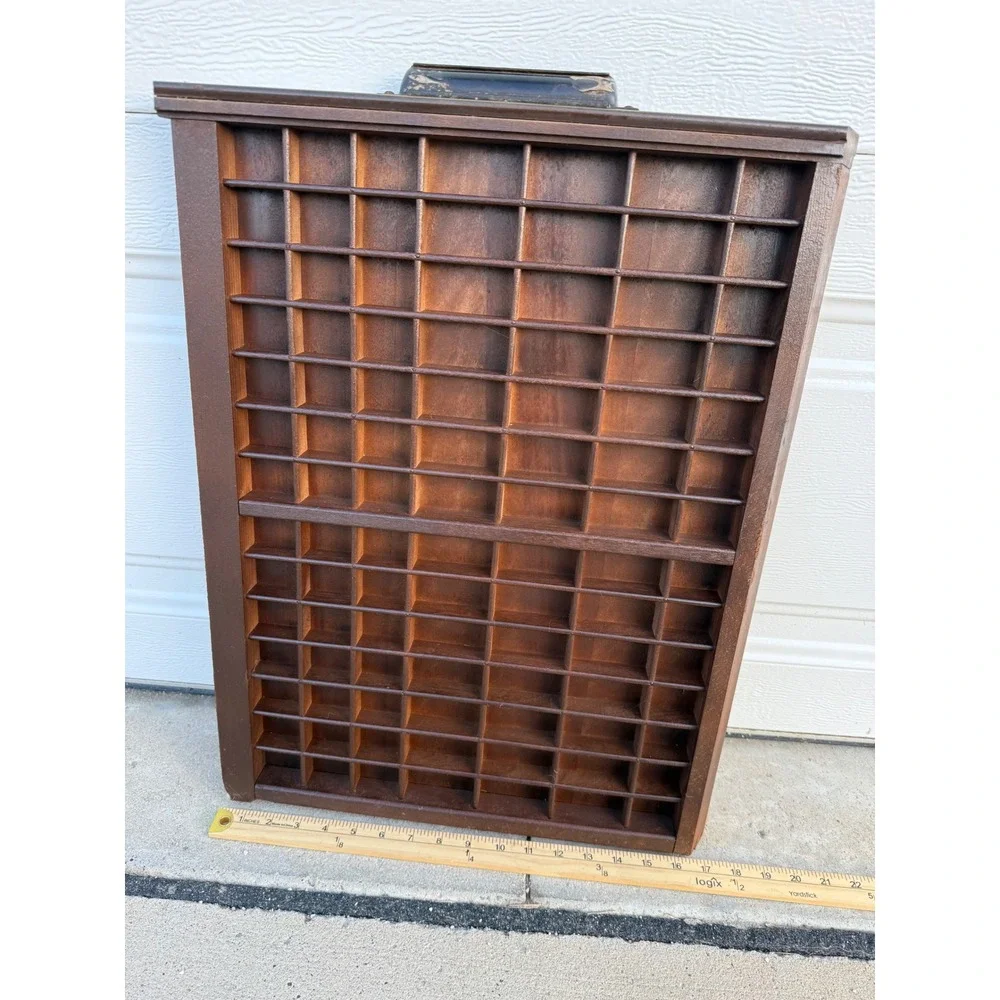 Vintage Wooden Printers Drawer Shadow Box Display Case Letterpress Tray Brown