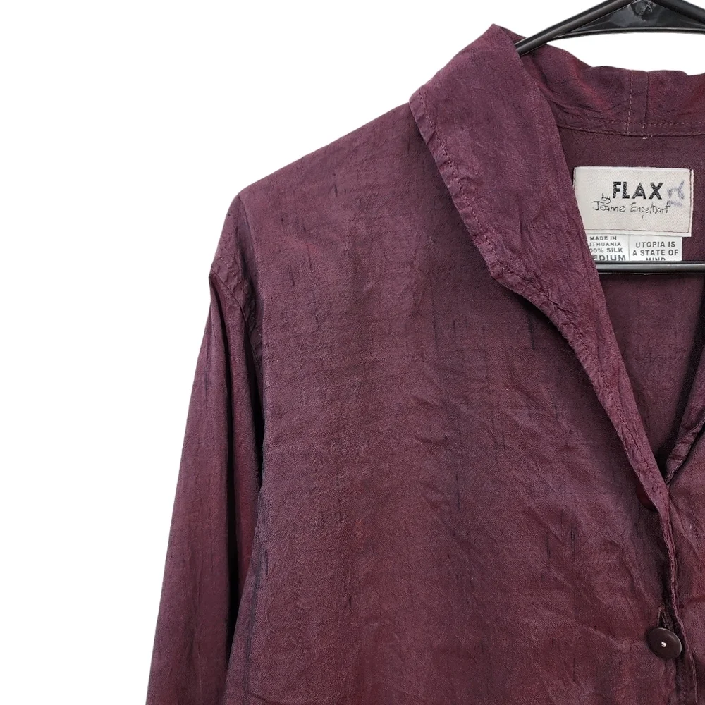 Flax By Jeanne Engelhart Women's 100% Silk Button Front Boxy Top- M