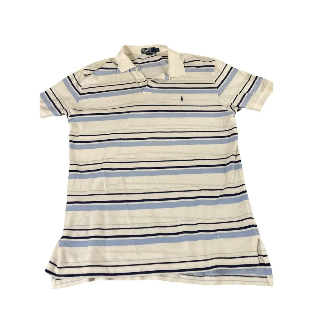 Polo Ralph‎ Lauren Mens XL Polo Shirt Blue White Striped Y2K Early 2000s