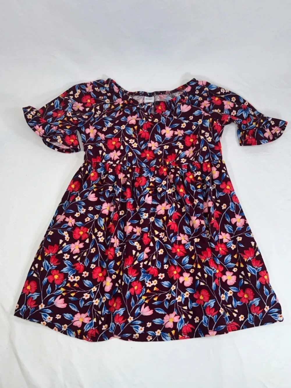 Old Navy Floral Dress Size 4T Burgundy with Red and Blue Florals Ruffle Boho