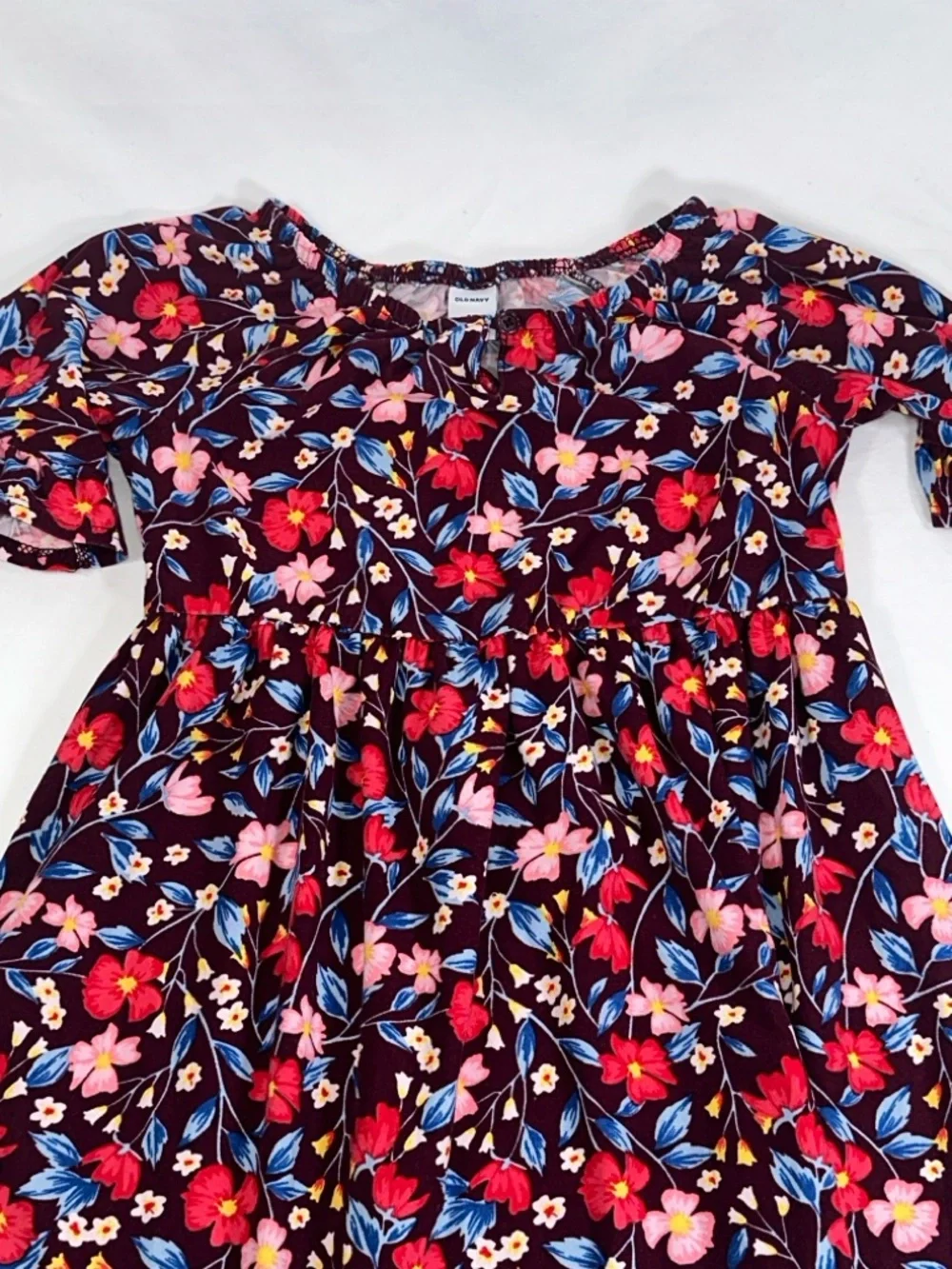 Old Navy Floral Dress Size 4T Burgundy with Red and Blue Florals Ruffle Boho