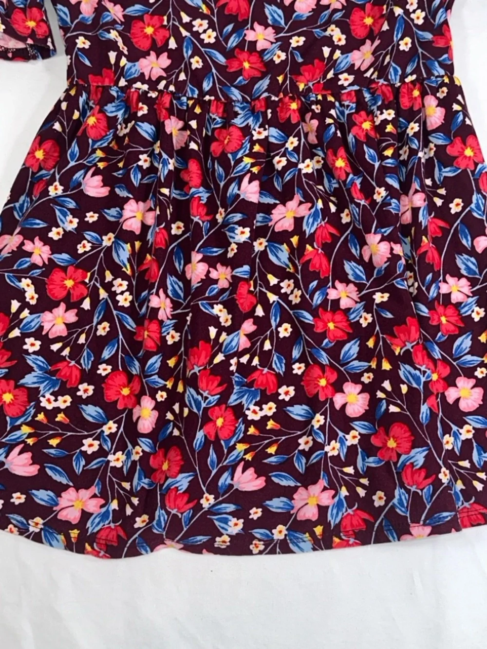 Old Navy Floral Dress Size 4T Burgundy with Red and Blue Florals Ruffle Boho