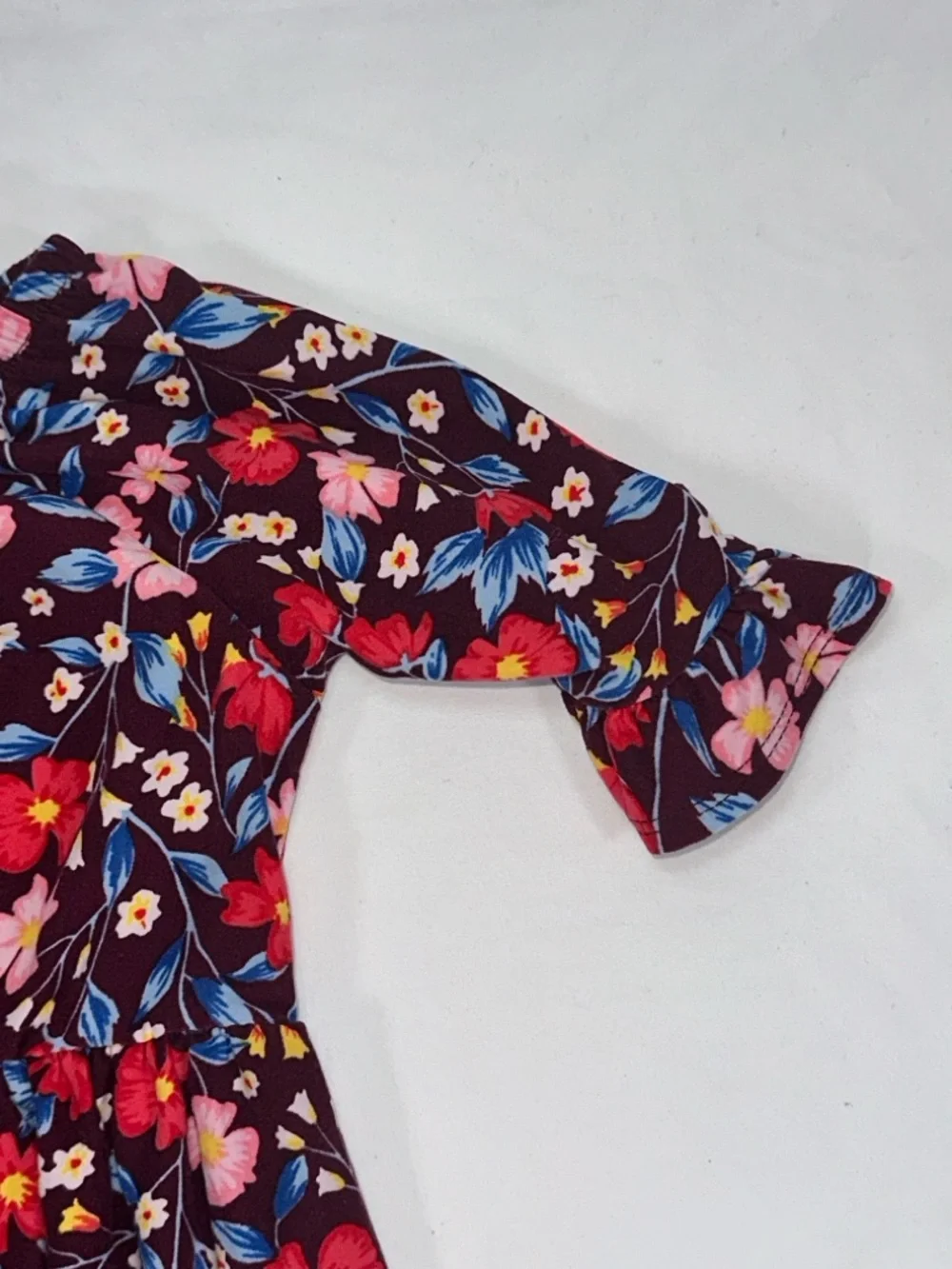 Old Navy Floral Dress Size 4T Burgundy with Red and Blue Florals Ruffle Boho