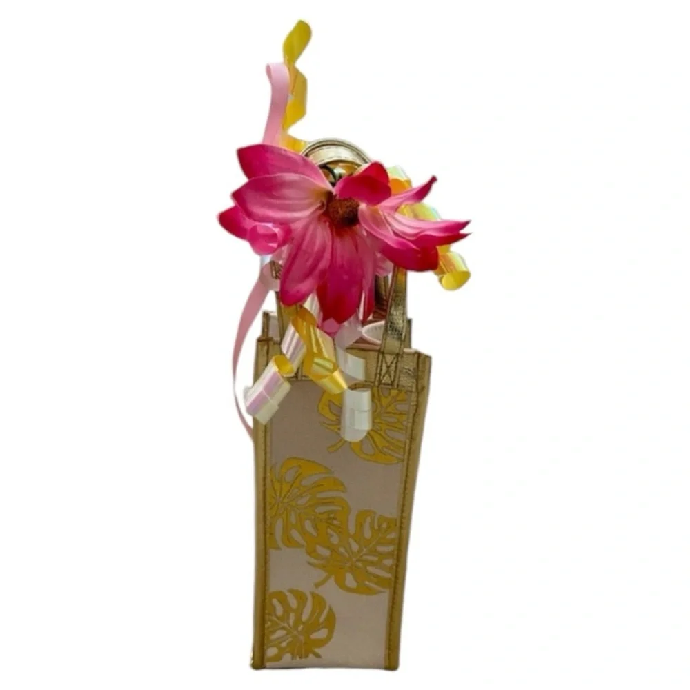CHICO’s GIFT BAG Gold‎ Trim Floral Travel Wine/Liquor Bottle Fancy/Stylish Bag