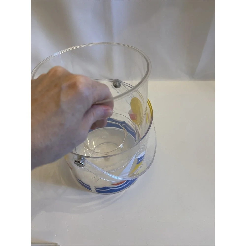 VTG 1990's Wellington‎ SailBoat & Lighthouse Acrylic Pitcher/IceBucket Tongs