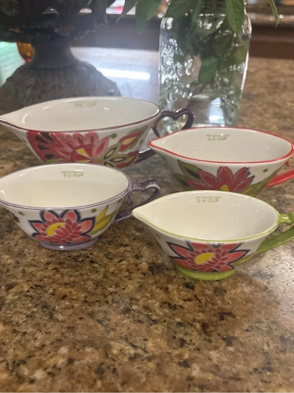 Hand Painted Floral Ceramic Measuring Cups-new
