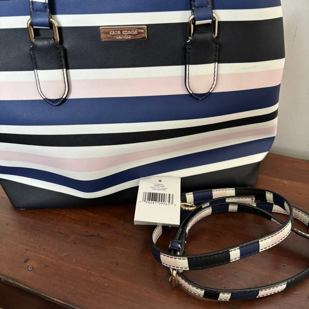 Kate Spade Evangeline Laurel Way Cruise Stripe Satchel Bag Navy Pink Black
