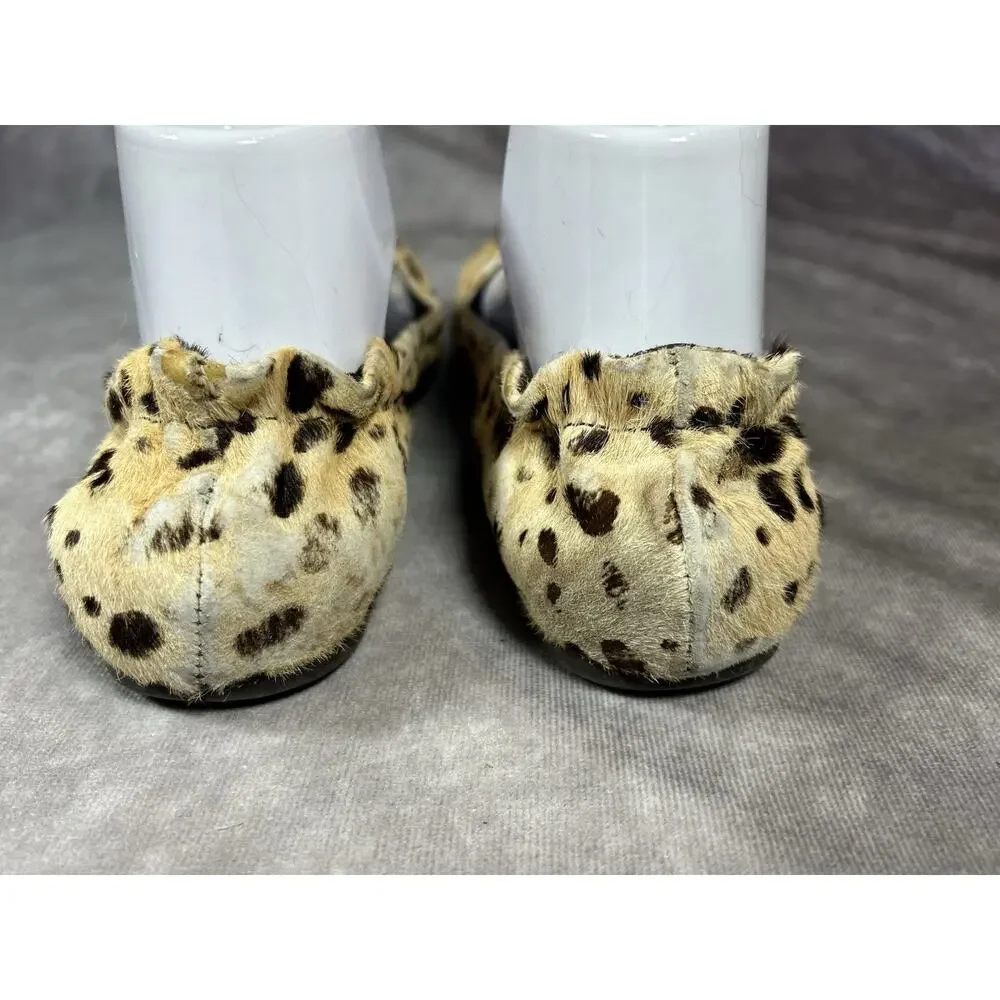 Tory Burch Reva Leopard Haircalf Ballet Flats Gold Logo Womens 6