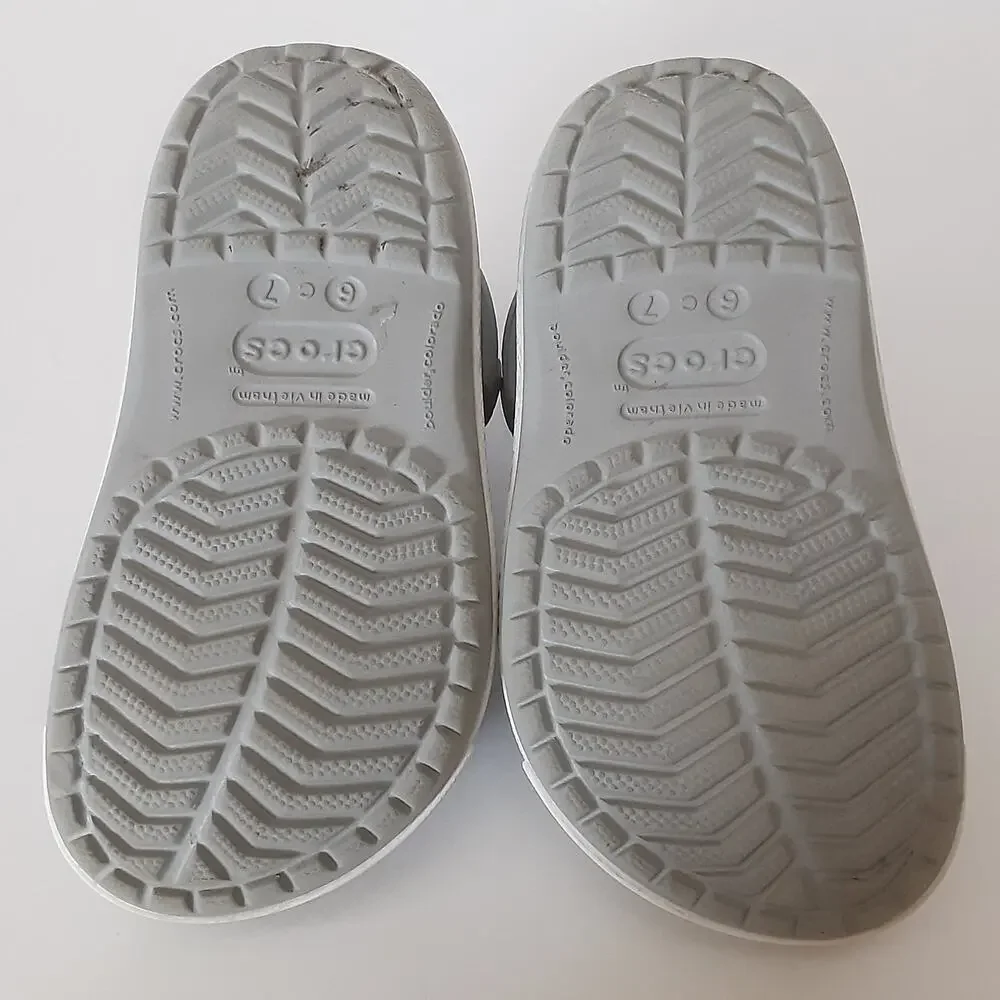 Crocs Crocband Clogs Boys 6/7 Gray Lime Green Stripe Retro Water Shoes Summer