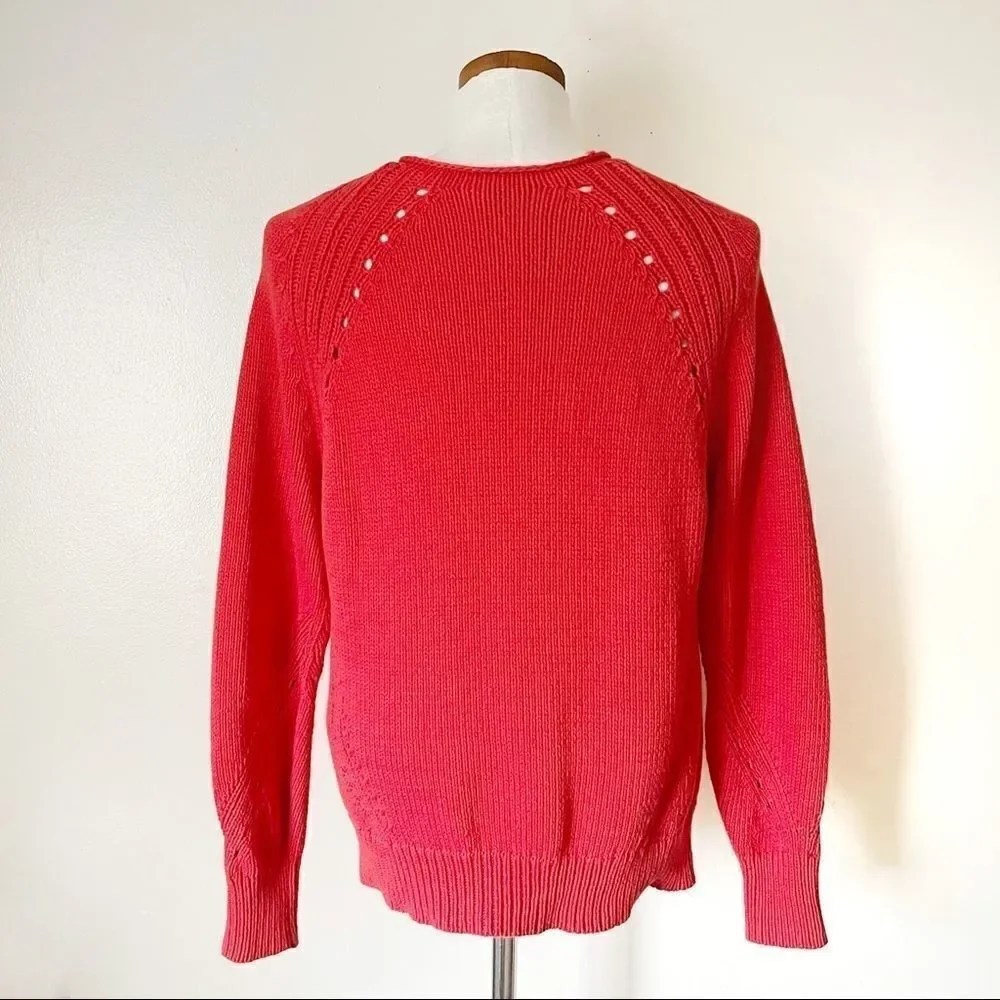 J. Crew Red Orange Cotton Pointelle stitching pullover sweater size Small