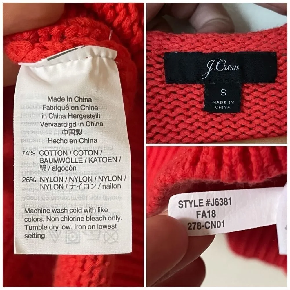 J. Crew Red Orange Cotton Pointelle stitching pullover sweater size Small