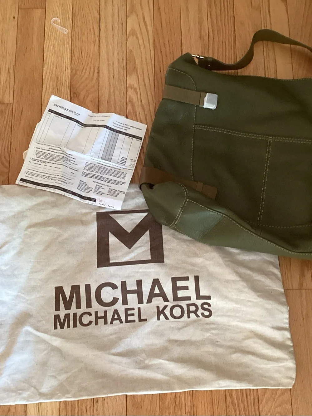 Michael Kors Olive Green Leather Messenger Bag