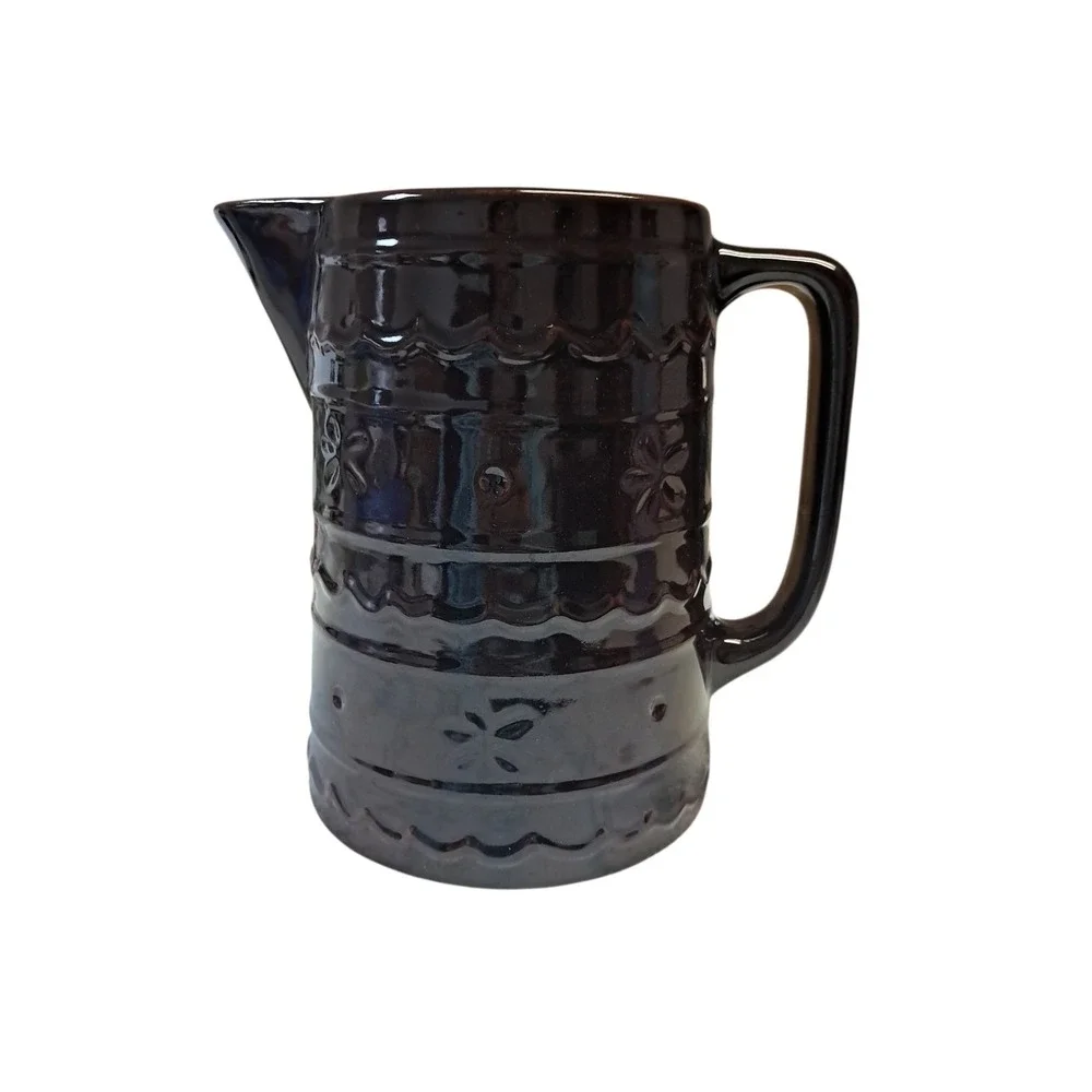 Vintage Marcrest Stoneware Ovenware Pitcher Daisy Dot Dark Brown Glaze 8