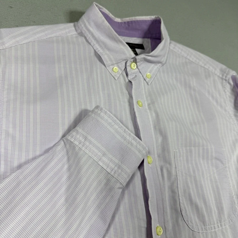 Banana Republic Mens Purple White Check Cotton Button Down Shirt Long Sleeve M