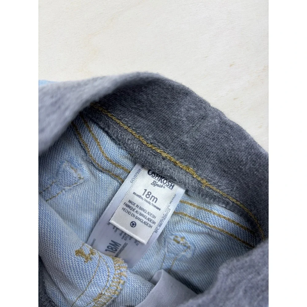OshKosh Bgosh Baby Boys Light Wash Denim Shorts Grey Elastic Waist 18M