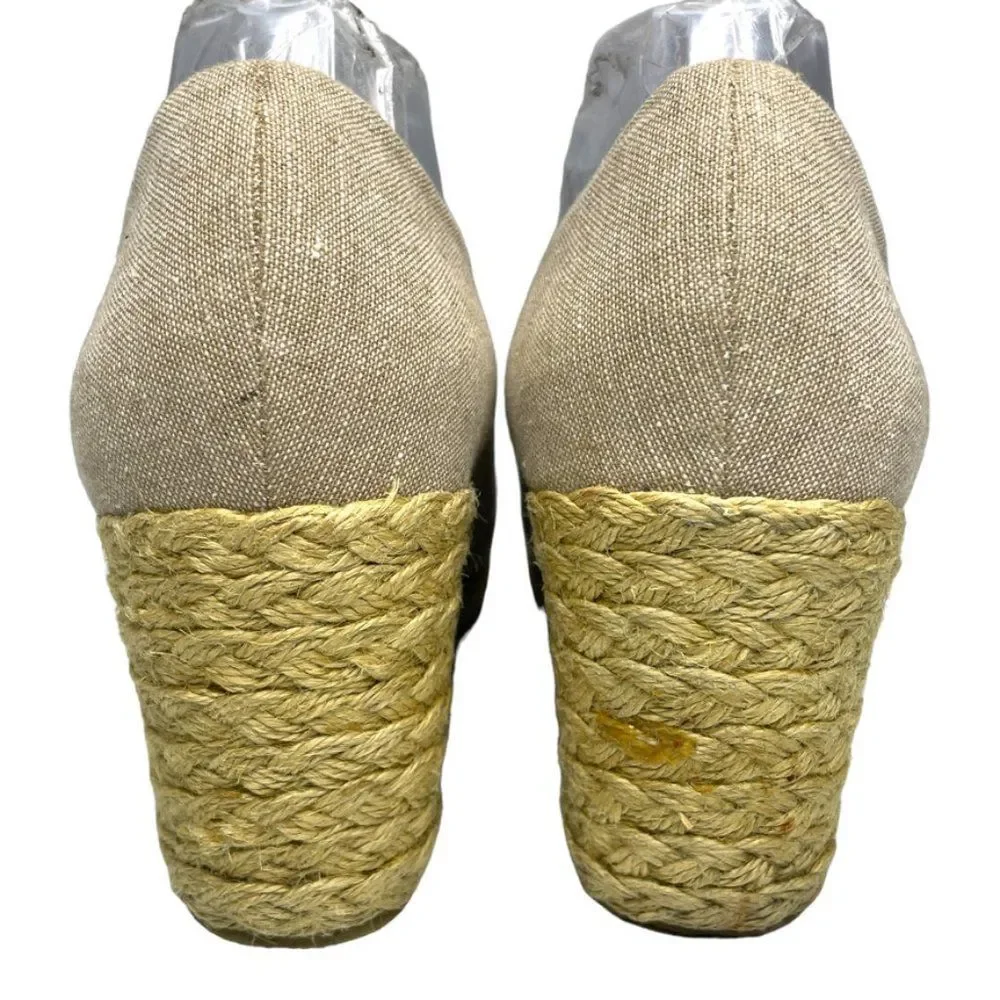 Chaps Womens Dakoda Khaki Chambray Fabric Espadrille‎ Wedge Sandal US Size 9.5