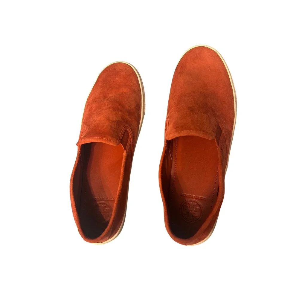 Tory Burch Suede Slip On Sneakers Womens 10.5‎ Burnt Orange LIKE NEW 46043