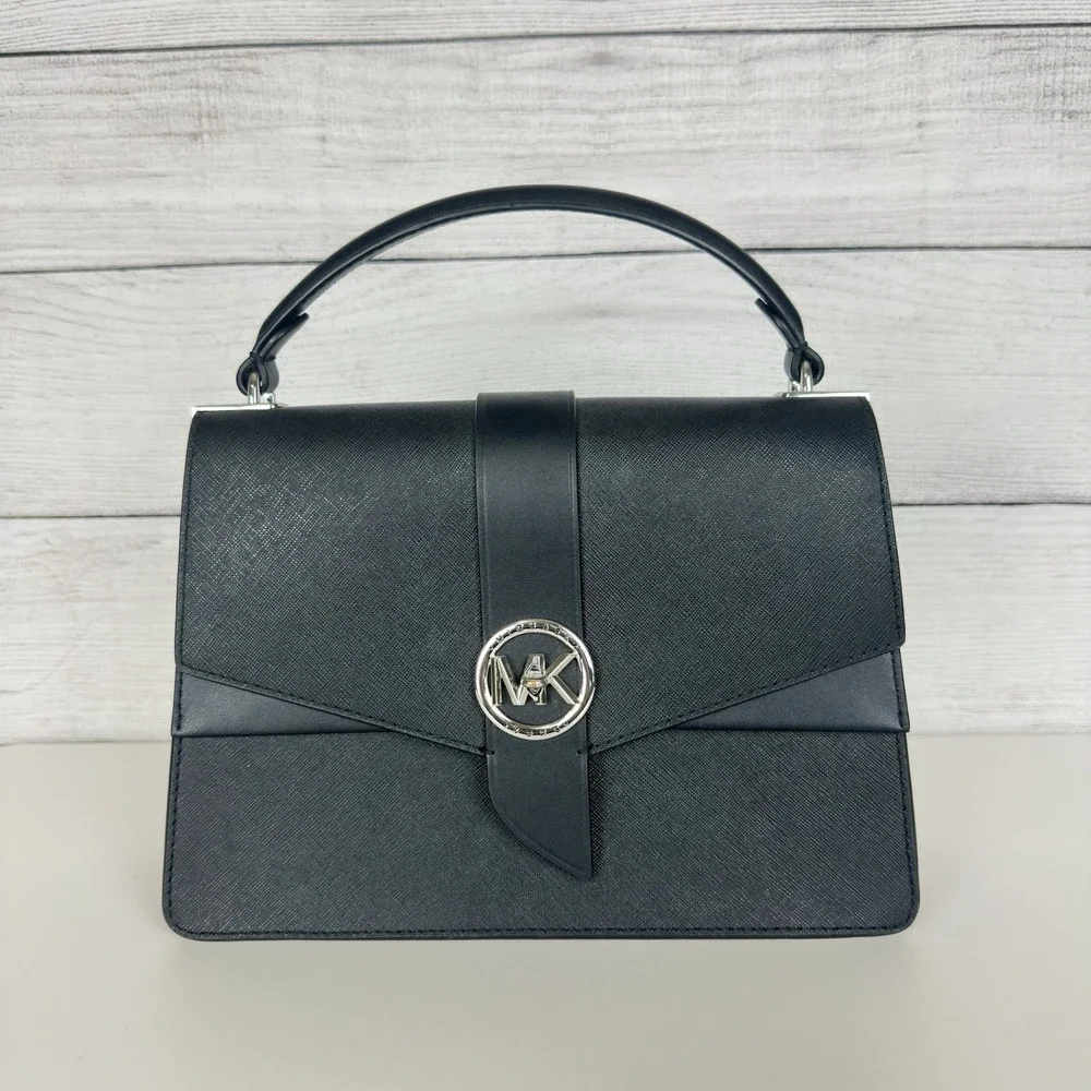 Michael‎ Kors Greenwich Medium Black Saffiano Leather Satchel Purse Handbag ONLY
