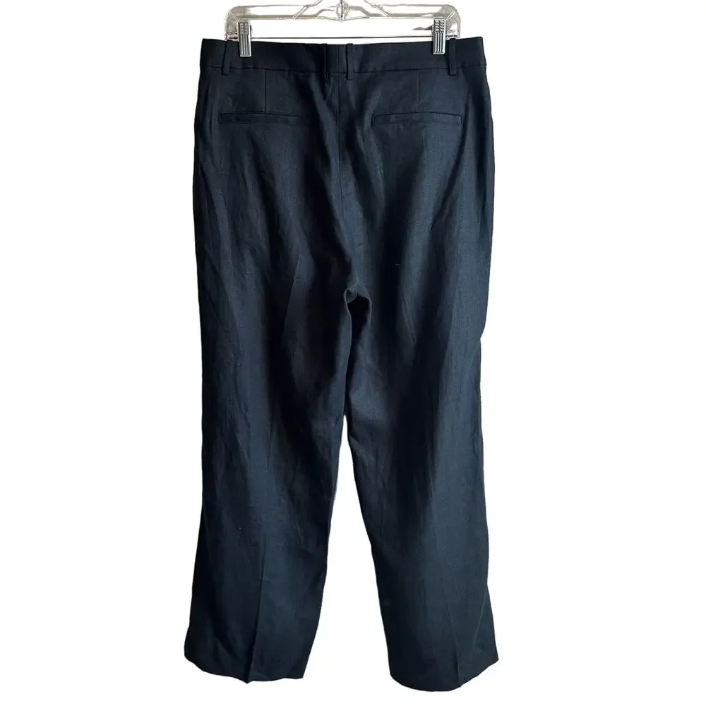 Banana Republic Women's Lina Straight Linen Pant Black 12 882876