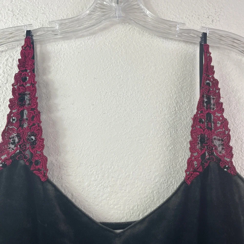 Gilligan & O'Malley Black Velvet Lace‎ Sequin Chemise Slip Dress Womens Large