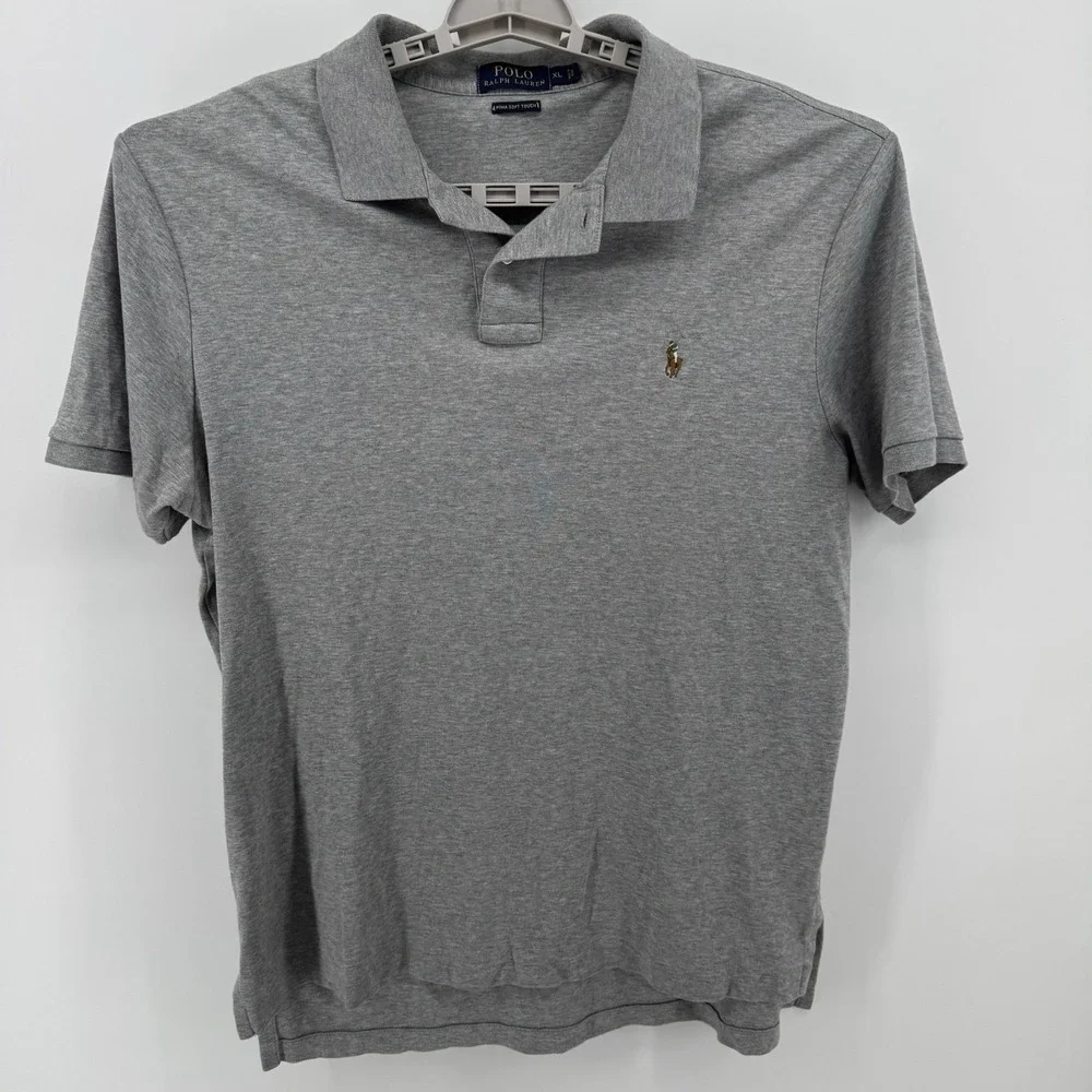POLO RALPH LAUREN Men's Gray Pima Soft Touch Polo Shirt Size XL Preppy Golf
