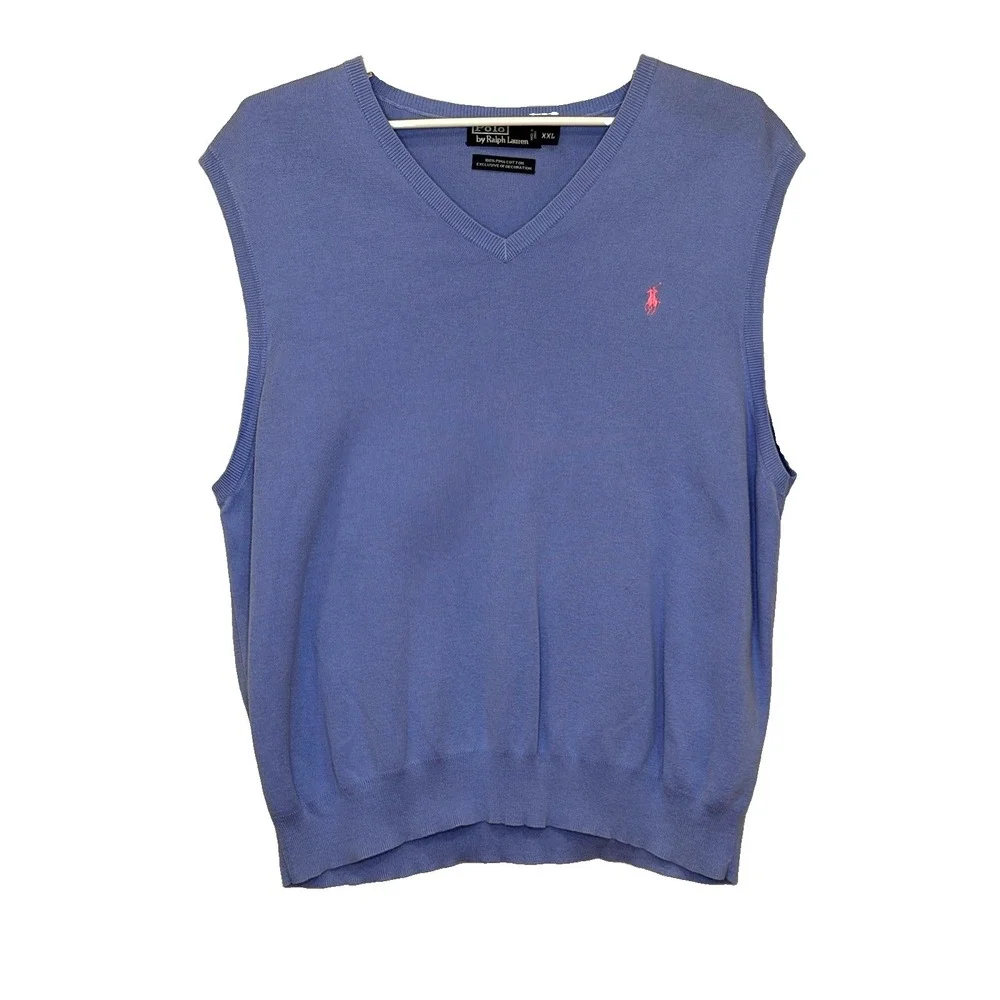 Polo Ralph Lauren Sweater Vest Mens Size XXL Light Blue Pima Cotton Knit V-Neck