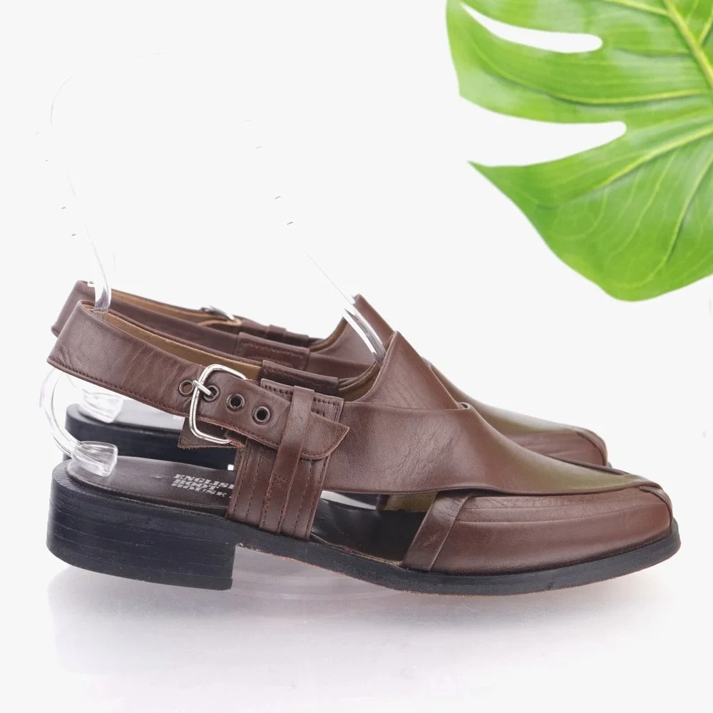 English Boot House Mens Sandals Size 9 Brown Leather Closed Toe Fisherman Shoes