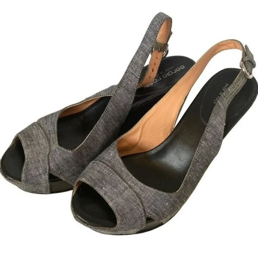 Sergio‎ Rossi sling back peep toe wedges sandals Women size 36