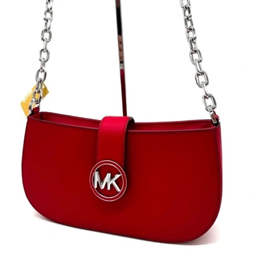 Michael Kors Carmen Small Pouchette Crossbody Bag Red/Silver