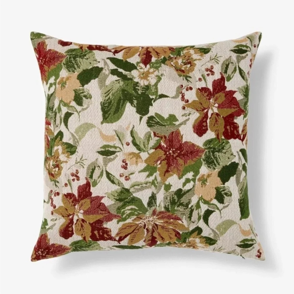Threshold Studio McGee Woven Holiday Floral Square Throw Pillow Red/Green/Cream