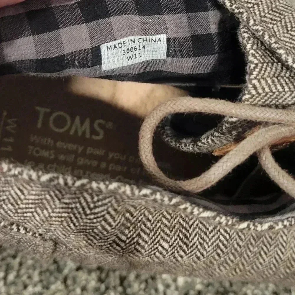 Toms Desert Herringbone Lace Up Wedge Ankle Oxford Bootie Brown Wool Upper Sz 11