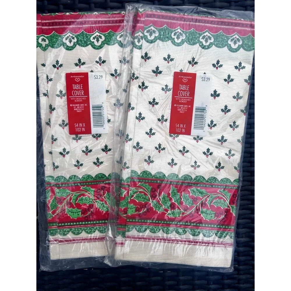 Vintage c.1988-1992 Christmas Holly Paper Table Covers Set of 2 Sealed USA