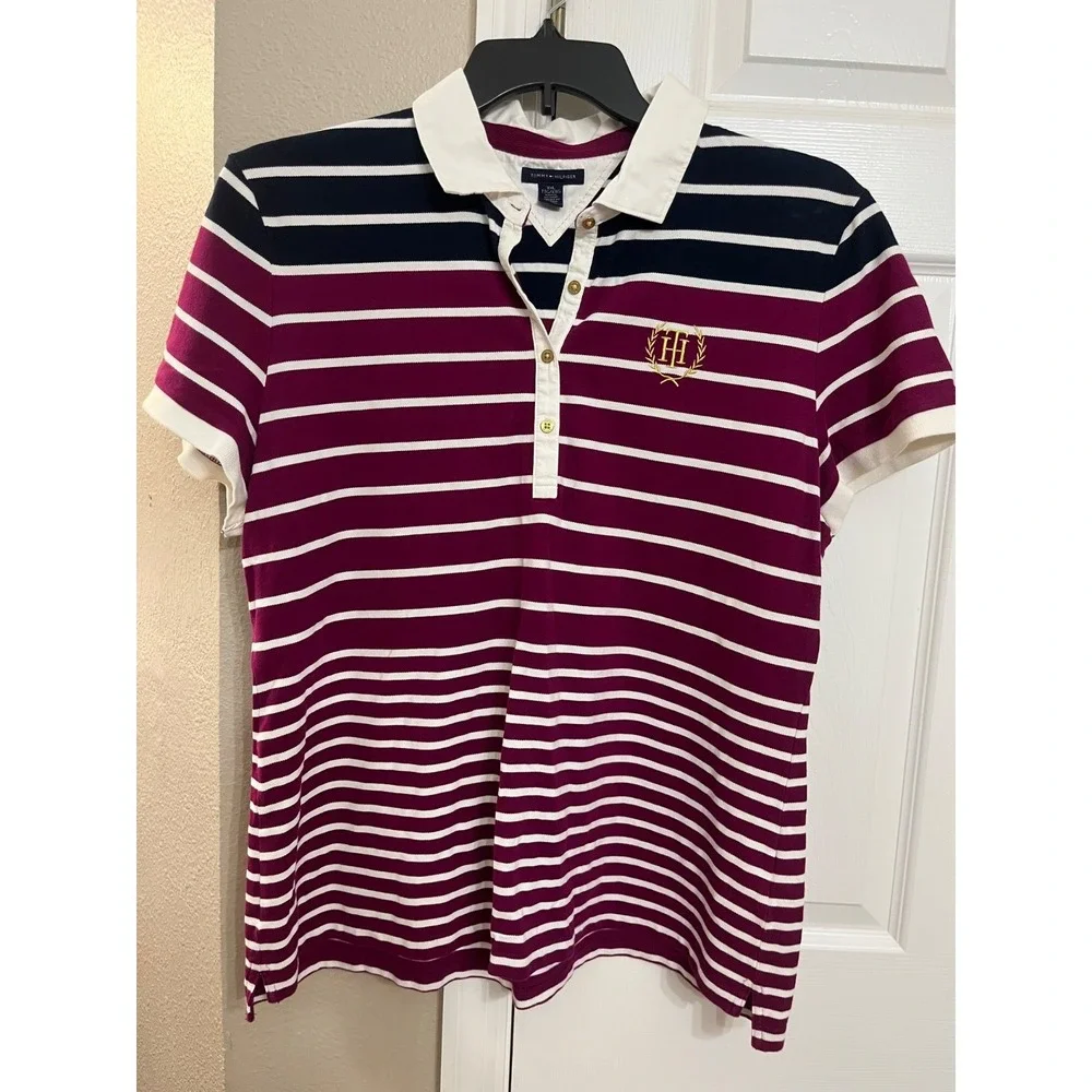 Tommy Hilfiger Polo Blue Pink White‎ Striped Short Sleeve Shirt Size 2XL