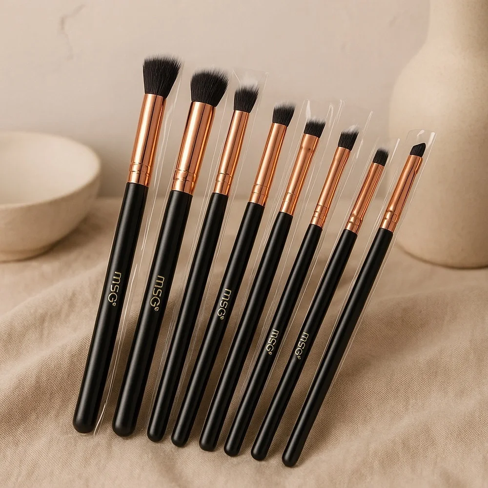 MSQ 8-Piece Eye Makeup Brush Set Black Rose Gold Blending & Detail Brushes