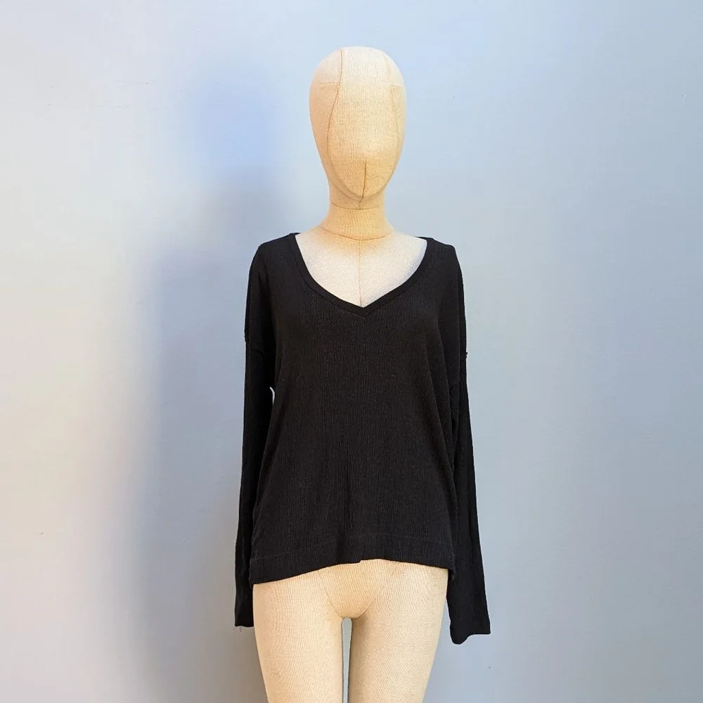 Anthropologie Black Long Sleeve Textured Top - Medium